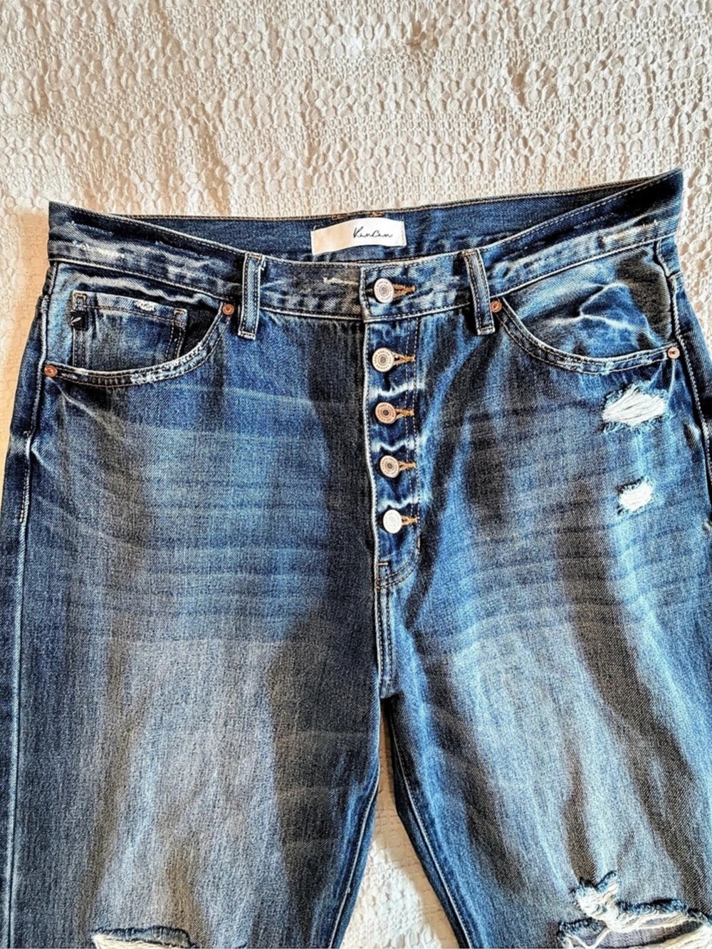 Kancan Distressed Boot Cut Jeans Blue Waist 30